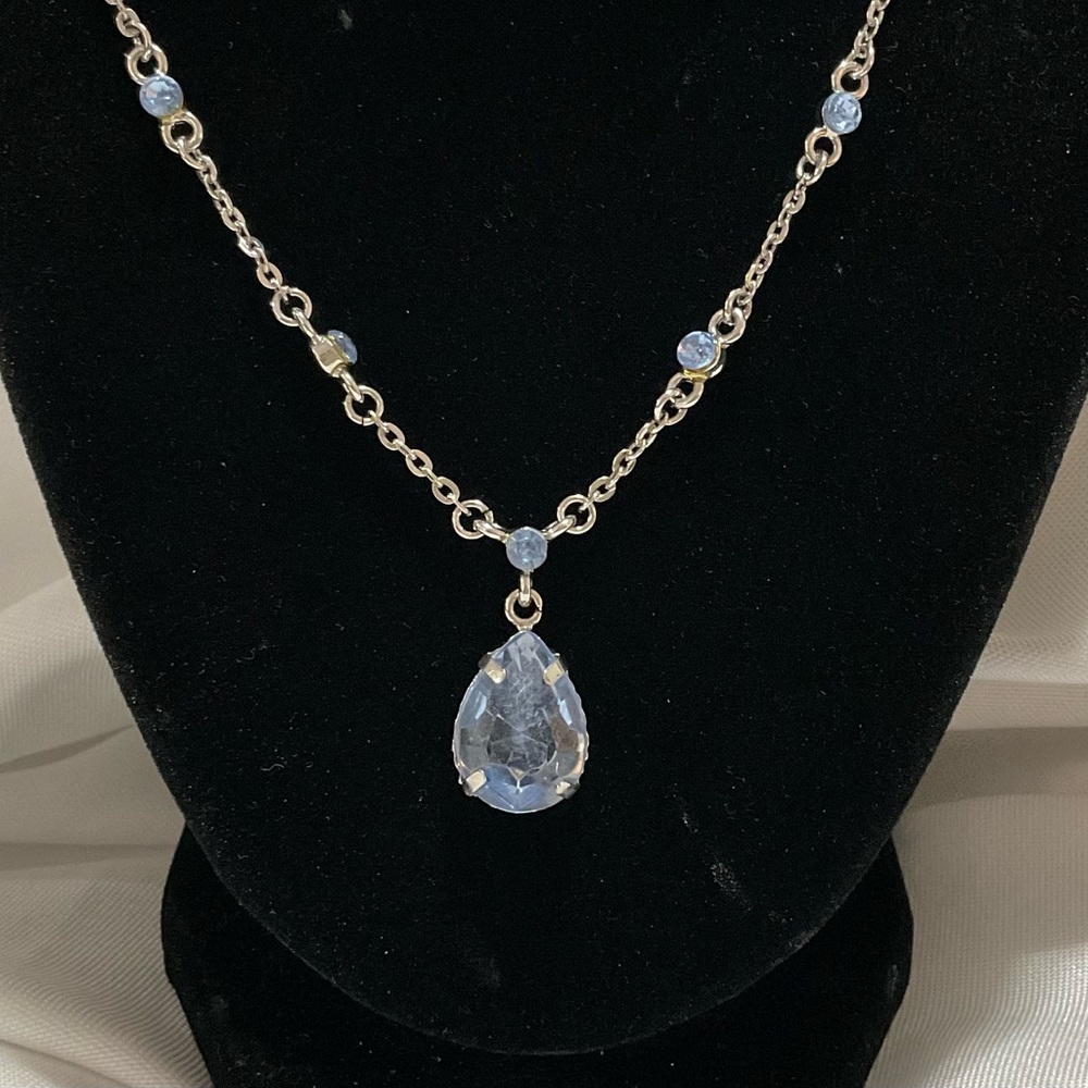 Ocean Blue Teardrop Glass Pendant Necklace